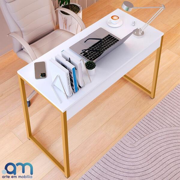 Escrivaninha E Mesa de Estudo Home Notebook Com Pés de Ferro Estilo Industrial 90cm