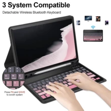 4-In-1 Keyboard Protective Case, Compatible With Samsung Galaxy Tab & IPad, Redm IPad SE, Includes Detachable Wireless Bluetooth Keyboard (150mAh) And Mouse, Tablet Protective Cover With Pen Slot (Black & Pink Gradient) - Black and Pink Gradient - View 2