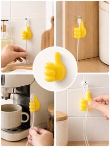 2pcs Cartoon Hand-Shaped Self-Adhesive Cable Clips, Charging Cable Organizer, Phone And Data Cable Management Hooks, Multi-Function Cable Holder, Home Storage And Organization, Non-Electric Cable Storage Accessories, No Battery Required - Multicolor - View 2