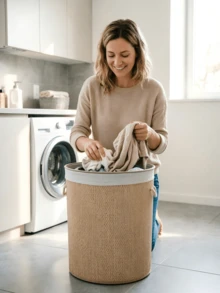 Round Rattan Laundry Basket With Lid, Large Breathable Woven Hamper With Detachable Liner & Rope Handles, Dustproof Clothes Storage Bin For Bedroom Bathroom Balcony, Perfect For Adult Family Daily Garment Sundry Organizing - Multiple Specifications - View 2
