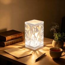 3D Asymmetrical Triangle Rhombus Pattern Semi-Transparent Atmosphere Table Lamp Shade (Lamp Not Included), Multi-Faceted Crystal Texture Shell, Geometric Light Projection Lampshade, Soft Diffused Light Flicker-Free Eye-Protection Lampshade, Vertical Square Compact Design Space-Saving - Diamond Pattern - View 4