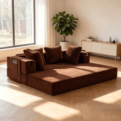 Divano letto convertibile 5 in 1 in velluto a coste, divano modulare da pavimento comprimibile senza montaggio con tasca laterale, divano letto pieghevole 200*100 cm per soggiorno e camera da letto