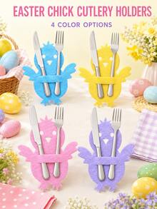 8pcs Easter Chick Cutlery Storage Bags, Colorful Bird Cutlery Pockets, Decorative Tabletop Organizer For Spring Party Holiday Dinner, Cutlery Not Included - Colorful Chick - View 2