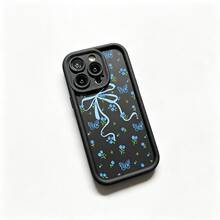 1pc [Pure Android Version] Blue Butterfly Flower Cute Personalized Minimalist Bow Flower Ins Gentle Style European & American Party Girls Beautiful Vintage Blue Small Floral, Matte Black Lens Frame Stepped Design Full Coverage Anti-Drop Soft Shell, [International Version Not Local Version] Suitable For Android/GALAXY/A/S/FE/PLUS/ULTRA/PRO/NOTE/POCO/X/Transsion/HOT/PLAY/SPARK/POP/SMART/RENO/Honor/E/G/Phone Case - Multicolor - View 7