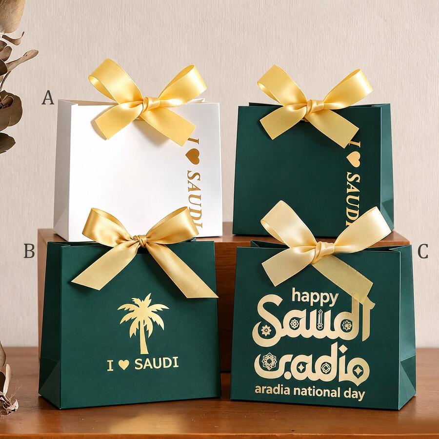 10 piezas/5 piezas Caja de regalo con cinta decorativa con patrón de palmera para el Día Nacional de Arabia Saudita, adecuada para fiesta temática del Día Nacional de Arabia Saudita, cinta para envolver regalos de dulces DIY - multicolor - Ver 1