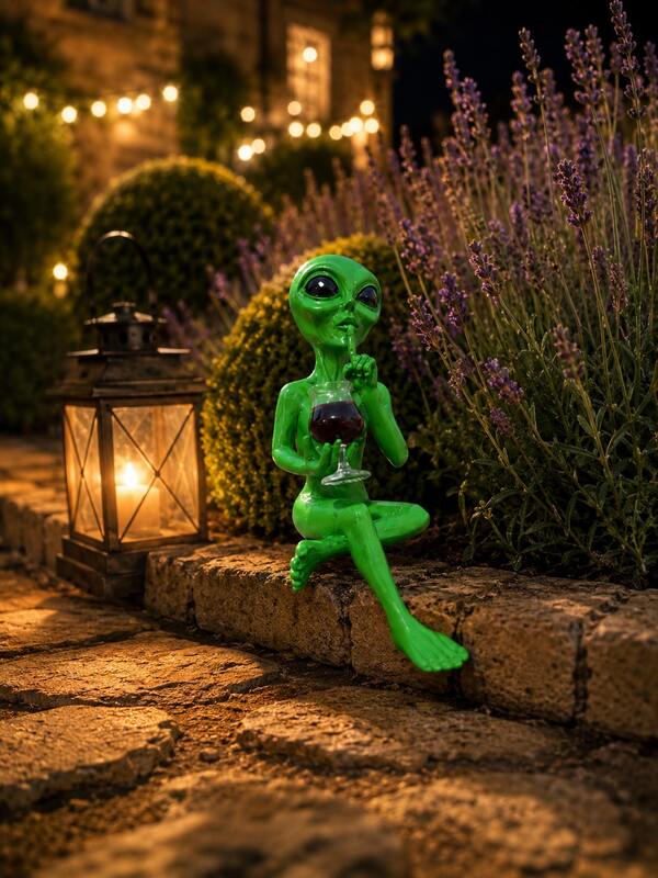 Green Alien Drinking Wine Figurine, 4.8 Inch Funny Resin Funny Resin Alien Statue Shelf Sitter, Quirky Home,Alien Statue Shelf Sitter, Quirky Home Bar Decor For Wine Cabinet, Desk, Bookshelf