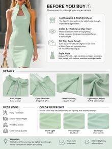 Damen Einfarbiges elegantes Partykleid mit Reißverschluss und rückenfreiem Design, geeignet für Dates und Partys, Frühling/Sommer - Pastellgrün - Übersicht 10