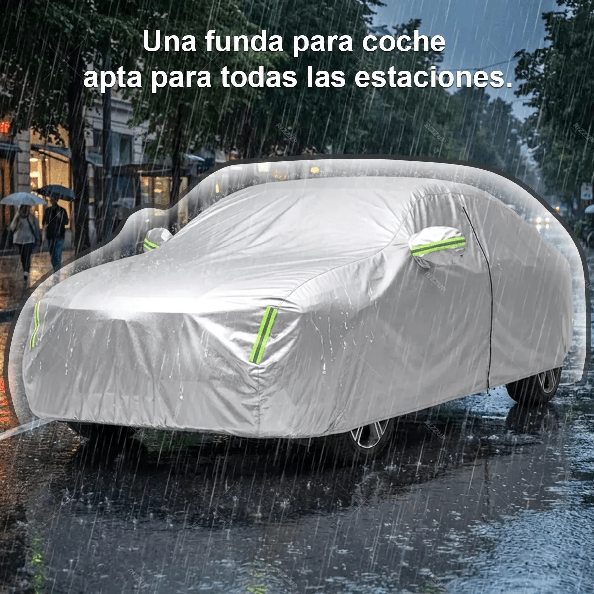 This Universal Car Cover Features A Double-Layered Design And Fully Reflective Straps, Providing Protection Against Sun, Dust, Water, UV Rays, And Scratches.