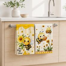2pcs Bee & Honey Pattern Kitchen Towels, Sunflower & Honeycomb Print Hand Towels, Dish Cloths, Suitable For Kitchen, Dining Room And Spring/Summer Home Decor 4/6/8pcs Multi-Pack - Multicolor - View 5