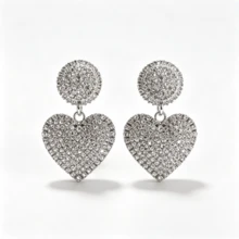 2024 New Arrival European And American Style Fashion Show Personalized Exaggerated Vintage Rhinestone Heart Shaped Earrings Exquisite Niche Ear Accessories For Women - Silver - View 2