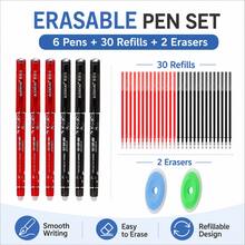 Erasable Gel Pen Set, 6 Pens With 30 Red And Black Ink Refills And 2 Erasers, Smooth Writing Refillable Friction Pens For Students, School, Office, Homework, Notes, Journaling And Daily Writing - Multicolor - View 2