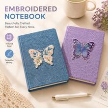 Flocked Fabric Notebook, Flocking Print Hot Fix Rhinestone Journal, Aesthetic Soft Cover Notebook & Planner, Stationery Gift, Ideal For Birthdays, Parties, Graduation & Back To School Season - Multicolor - View 3