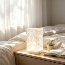 3D Asymmetrical Triangle Rhombus Pattern Semi-Transparent Atmosphere Table Lamp Shade (Lamp Not Included), Multi-Faceted Crystal Texture Shell, Geometric Light Projection Lampshade, Soft Diffused Light Flicker-Free Eye-Protection Lampshade, Vertical Square Compact Design Space-Saving - Diamond Pattern - View 9