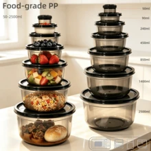 Smoky Black 14 Pcs Food Storage Containers, PP, Stackable Nesting Prep Bowls, Microwave Compatible Lunch Box, Fridge Storage For School Office Picnic, Spice & Snack Storage - View 12