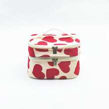 Corduroy Large Heart Double Layer Square Cosmetic Bag Women's Handbag Portable Makeup Organizer Bag Double Layer Storage - Red - View 6