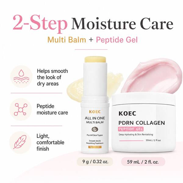 KOEC All-In-One Multi-Function Skincare Cream & PDRN Collagen Peptide Gel, 2-Piece Daily Facial Skincare Set, With PDRN, Collagen And Peptides, Deep Hydration, Firming & Elasticity, Comprehensive Nourishing Skincare