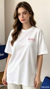 Wifey,2026New Printing T Short-Sleeved Round-Neck Casual Top,Suitable For Spring And Summer,Women's Clothing. - 白色 - 查看 1
