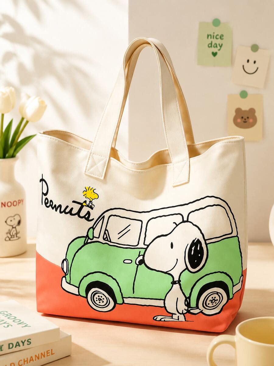 SNOOPY 1件裝卡通史努比帆布托特包，大容量單肩手提包，可愛花生漫畫印花休閒包，適合學校日常購物，送給女孩和女性的可愛禮物 - 多色 - 查看 1