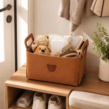 1/3pcs Felt Pet Storage Basket With Hollow Handle And Bear Pattern, Large Capacity Dog Toy Storage Bin, Can Store Leashes, Grooming Supplies, Blankets And Daily Essentials, Foldable Decorative Storage Bucket, Suitable For Bedroom, Living Room, Entryway, Perfect For Pet Owners - Burnt Orange - View 12