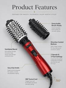 GENAI Sikat Penata Rambut Udara Panas 3-in-1, Sikat Pengering Rambut yang Dapat Diganti dengan 2 Kepala Sikat yang Dapat Diganti, Diameter 50mm untuk Rambut Bervolume, Alat Penata Rambut Serbaguna untuk Mengeringkan, Meluruskan, dan Mengeriting Rambut - MultiWarna - View 5