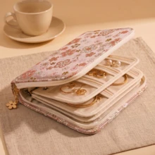 1pc Embroidered Jewelry Organizer Pouch - A Portable, High-Capacity Fabric Bag With Anti-Tarnish Protection. Ideal For Storing Gold And Silver Accessories, This Organizer Features Multiple Layers And Smart Compartments - Multicolor - View 3
