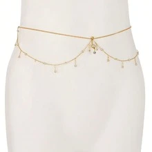 Sexy Beach Water Droplet Fringed Zirconian Belly Button Piercing Body Chain, Belt Chain, Suitable For Beach Vacations And Festivals. - A - View 7
