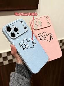 Casing Ponsel Kulit Sintetis Mewah Motif Hati dengan Nama dan Desain DIY yang Dipersonalisasi, Kompatibel dengan iPhone 17 16 15 14 13 Pro Max Plus, Pelindung Belakang Anti Guncangan, Casing Bantalan, Hadiah untuk Pasangan - Baby Blue - View 3