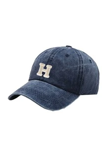 1pc Vintage Washed Distressed Baseball Dad Hat, A-Z 26 Letter Print, Soft Adjustable UV Protection Sun Hat, Retro Casual Lightweight Outdoor Sports Cap - Navy Blue - View 23