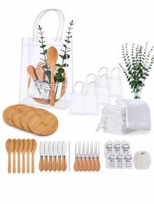 55Pcs Gift Sets 6 Sets Bamboo Charcuterie Board Spoon Butter Knife Fork Towel Artificial Eucalyptus Clear Gift Bag Thank You Tag Gender Reveal Newborn Party Guest Favors - View 7