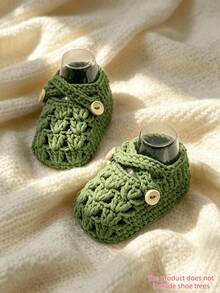 1 Pair Crochet Infant Boots, Knitted Infant Shoes With Button Tie, Newborn Gift - Army Green - View 7