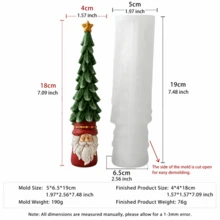 Moule à bougie en silicone 3D sapin de Noël haut avec base Père Noël, sapin pointu avec gaufrage de couche de feuilles, sommet étoile dorée et base barbe du Père Noël, silicone flexible anti-adhésif résistant à la chaleur, facile à démouler et à réutiliser, convient pour la cire de soja, la résine époxy, le plâtre, le savon, les loisirs créatifs DIY, la décoration de table de fenêtre d'hiver et les boîtes cadeaux de Noël faites à la main - Moule du Père Noël - Voir 12