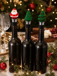 5pcs Christmas Wine Bottle Stopper Santa Snowman Tree Sealer For Holiday Dinners - Multicolor - View 3