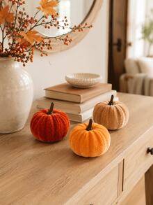 12pcs Mini Velvet Artificial Pumpkin Decor, Foam Core, Thick Velvet Fabric Exterior, Suitable For Autumn Atmosphere Decoration, Thanksgiving Harvest Backdrop, Birthday Party Tabletop Decor, Dining Table Centerpiece, Autumn Home Decor, Halloween Party - Multicolor - View 5