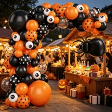 109Pcs Black Orange Polka Dot Halloween Balloon Arch Garland Kit With Large Spider Foil Balloons For Holiday Party Photo Backdrop Decor - Multicolor - View 5