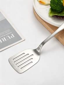 1/2pcs Stainless Steel Frying Spatula & Slotted Turner, Suitable For Frying Eggs, Pancakes, Stir-Frying, Home Kitchen, Hotel, Restaurant, Camping - Silver - View 4