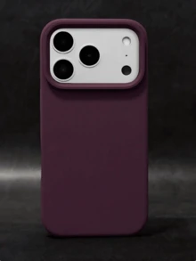 1pc Minimalist Liquid Silicone Magnetic Wireless Charging Phone Case, Compatible With IPhone 18 Pro Max 18 Pro 17 Air 16 14 13 12 15 Pro Max Plus, With Flocked Lens Protection - Plum - View 1