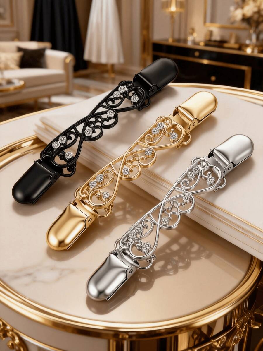 3件組 金色黑色銀色防滑衣夾,洋裝開襟衫襯衫固定夾,無鈕扣固定夾 - 3pcs - 查看 1
