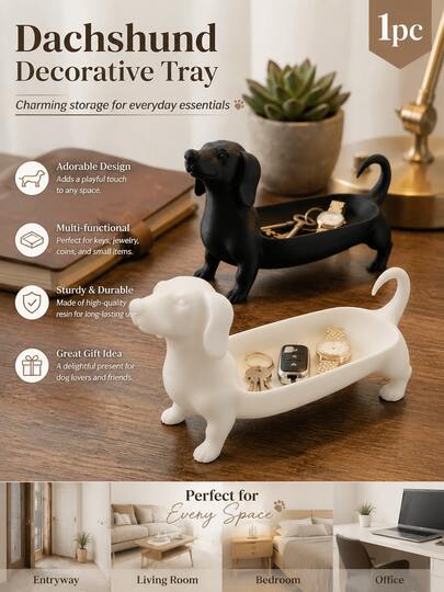 1pc/2pcs 3D Printed Minimalist Dachshund Jewelry Tray, Vanity Ring And Watch Storage Box, Entryway Dachshund Key Holder, Bedroom Nightstand Phone And Glasses Organizer, Creative Housewarming Gift, Popular Christmas Gift