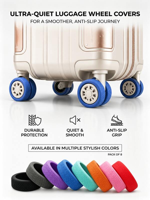 1set(8PCS) Universal Luggage Silicone Wheel Covers, Suitcase Travel Bag Wheel Protectors, Quiet Noise Reduction Wear-Resistant Anti-Scratch, Back To School Season Travel Essentials, Easy Installation Compatible With Most Swivel Wheels, Reduce Roller Collision Damage And Extend Lifespan, Smoother Rolling Without Noise