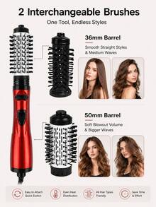 GENAI Sikat Penata Rambut Udara Panas 3-in-1, Sikat Pengering Rambut yang Dapat Diganti dengan 2 Kepala Sikat yang Dapat Diganti, Diameter 50mm untuk Rambut Bervolume, Alat Penata Rambut Serbaguna untuk Mengeringkan, Meluruskan, dan Mengeriting Rambut - MultiWarna - View 3