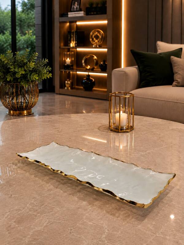 Centro De Mesa Vidro Murano Decorativo Bordas Douradas Luxo