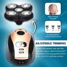 5-In-1 Rotary Electric Shaver 4D Rechargeable Bald Head Hair Beard Trimmer Razor - Khaki - View 3