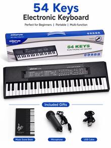54-Key Electronic Keyboard With Microphone, Multi-Function Beginner Keyboard Instrument, Dual Power Supply, Plug-In And Battery Dual Use, Portable Home Performance, Music Practice And Daily Playing Instrument - Multiple Options Available (upgraded Packaging) - View 14