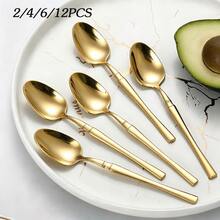 2/4/6/12pcs Stainless Steel Tea Spoons Coffee Spoons Stirring Spoons Suitable For Cafes, Afternoon Tea, Hotels, Restaurants, Etc. - Gold - View 5
