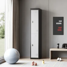 1PCS Heavy-Duty Tall Metal Locker With Lock, 2 Doors, Hanging Rod & Adjustable Shelf, Ventilated Rustproof Structure, Easy Assembly For Office, School, Gym, Garage, Grey+Black - Light Gray+Black - View 1