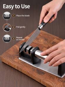 1pc 2-Stage Knife Sharpener, Coarse And Fine Grinding Slots, Detachable Grinding Head, Stainless Steel Kitchen Knife Sharpening Tool, Stable Base, Suitable For Home Cooking - Multicolor - View 6