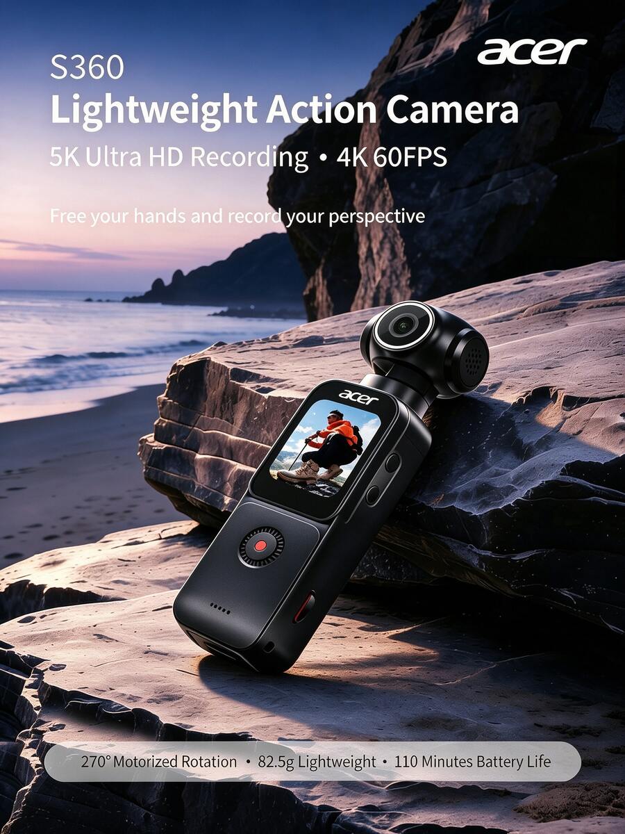 Acer 4K超高清防手震運動相機,手持便攜式戶外Vlog記錄儀,電子防手震+防水殼,騎乘潛水滑雪全場景適用 - 查看 1