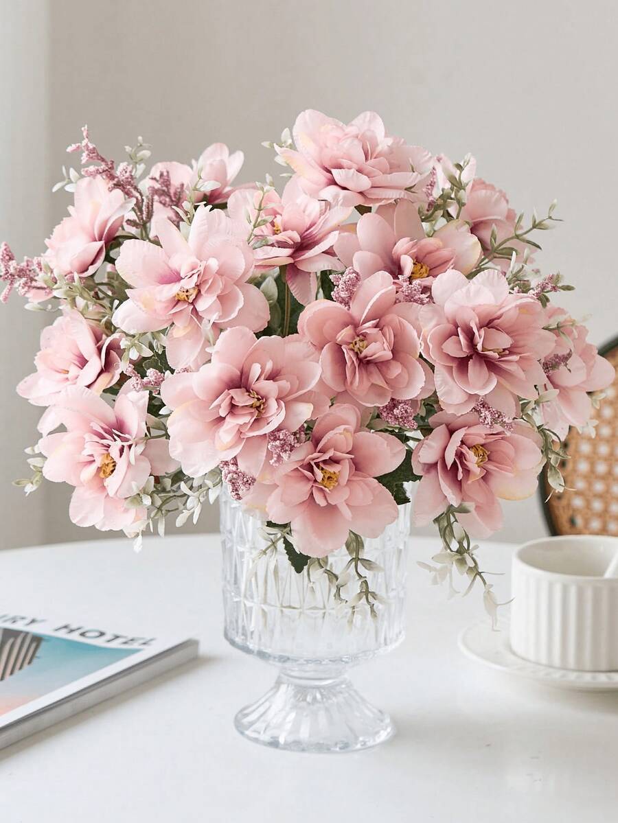 1/3 Buquê de Flores de Peônia Artificiais, Flores de Seda, Buquê de Peônia Falsa, Adequado para Decoração de Casa Estilo Fazenda, Centro de Mesa de Casamento Boêmio, Flores de Plástico Artificiais em Lote, Pode Ser Usado para Decoração de Vaso - Rosa Bebê - Visão 1