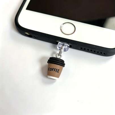 White Mustache And Brown Coffee Cup Phone Dust Plug Pendant Type-C Charging Port Anti-Dust Charm Apple 16 Couple Gift