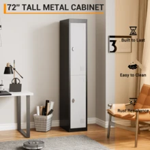 1PCS Heavy-Duty Tall Metal Locker With Lock, 2 Doors, Hanging Rod & Adjustable Shelf, Ventilated Rustproof Structure, Easy Assembly For Office, School, Gym, Garage, Grey+Black - Light Gray+Black - View 6